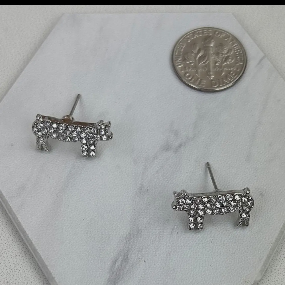Silver Rhinestone PIG Earrings